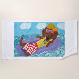 Toalha De Praia Dachshund Preguiçoso em uma Janela de Flutuação