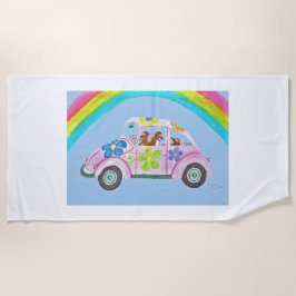 Toalha De Praia Dachshunds em um Carro Hippie