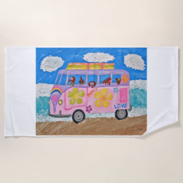 Toalha De Praia Dachshunds in a Hippie mobile