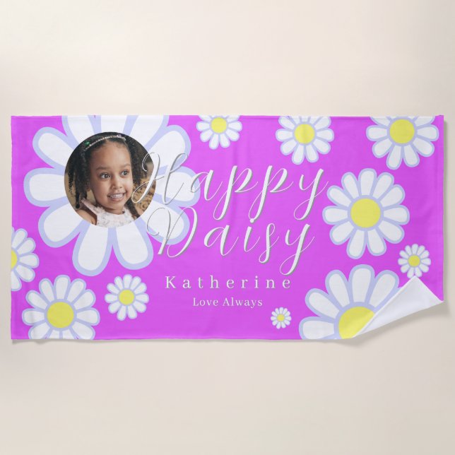 Toalha De Praia Daisy Simple Photo Violet (Frente)