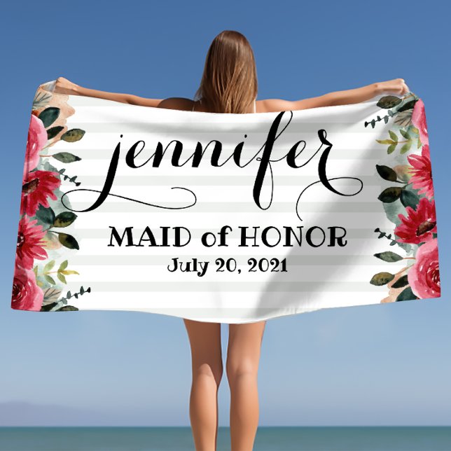 Toalha De Praia Dama de Honra Batizado Personalizado  (Maid of Honor Bachelorette Personalized Beach Towel)