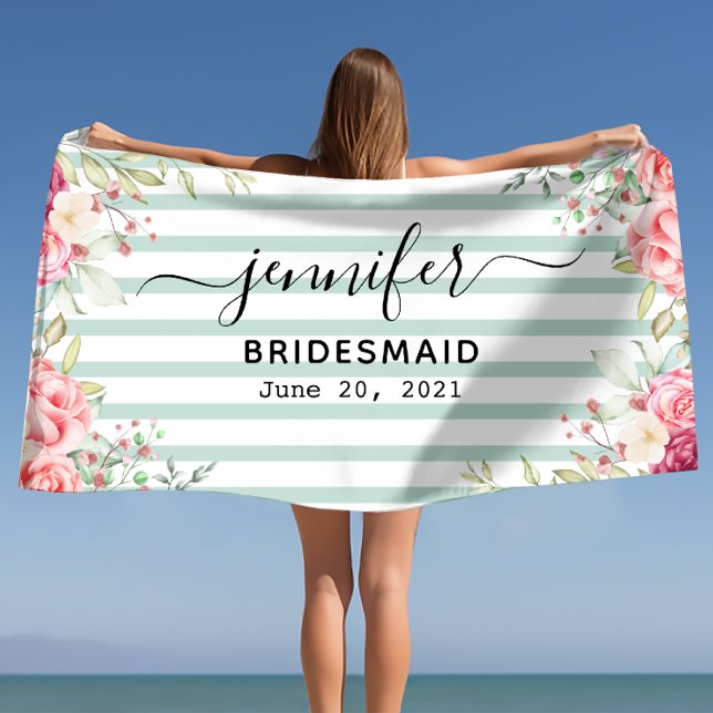 Toalha De Praia Dama de honra despedida de solteira nome personali (Bridesmaid Bachelorette Personalized Name Beach Towel)