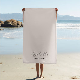 Toalha De Praia Dama de honra | Moderno Rótulo Minimalista Rosa Be