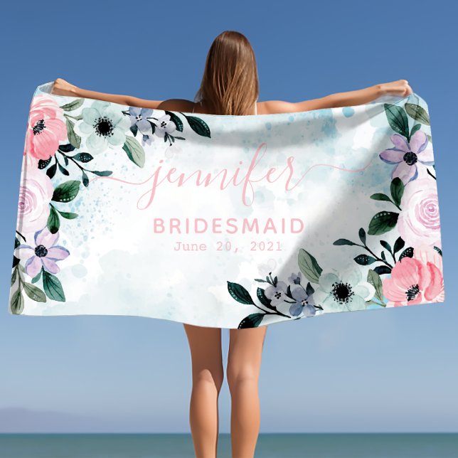 Toalha De Praia Damas de Honra Despedida de Solteira Nome Personal (Bridesmaid Bachelorette Party Personalized Name Beach Towel)