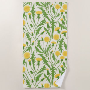 Toalha De Praia Dandeliões, verdes, amarelos e brancos