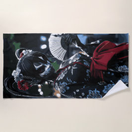 Toalha De Praia Dark Kitsune Mask Woman Japanese Night Art