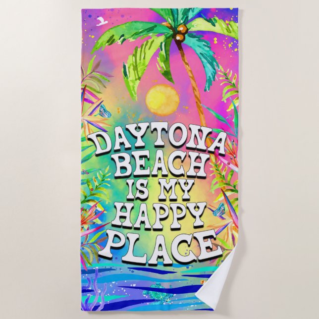 Toalha De Praia Daytona Beach é minha Happy Place Beach Towel (Frente)