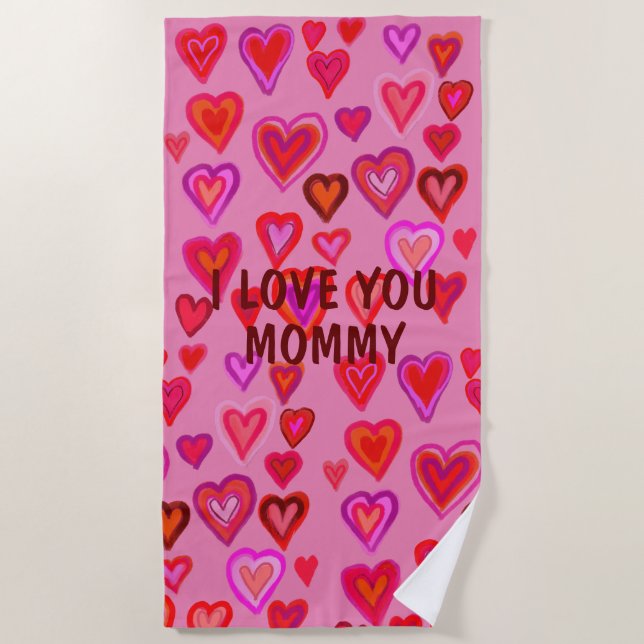 Toalha de praia de corações vermelhos (Frente)