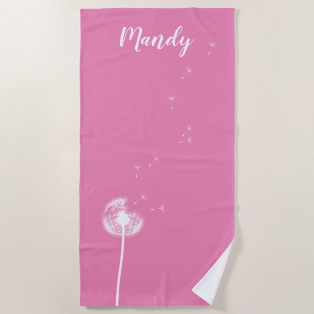Toalha de praia de Dandelion Rosa Personalizável (Frente)