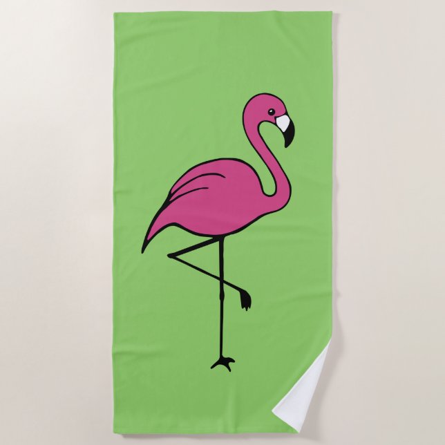 Toalha de Praia de Flamingo Rosa Retro Presente (Frente)