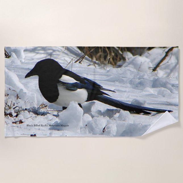 Toalha de praia de Magpie Black Billed Mountain (Frente)