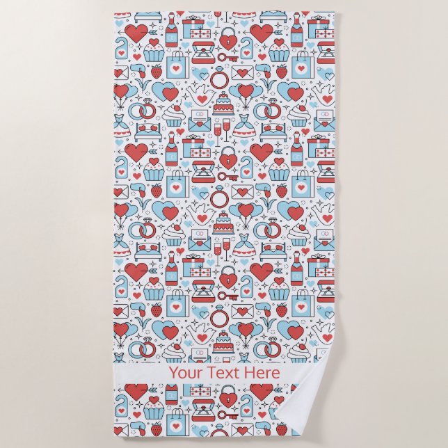 Toalha de praia de texto personalizado de Ícones d (Frente)