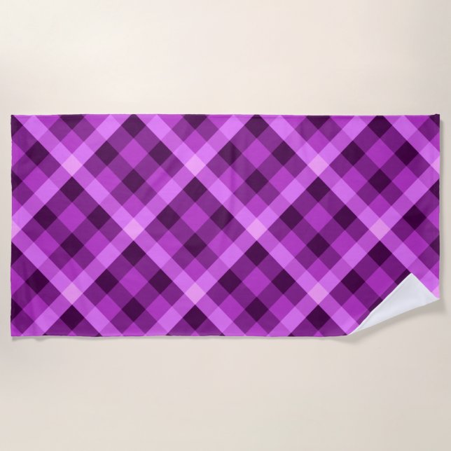 Toalha de praia de Xadrez roxa orquídea elegante (Frente)