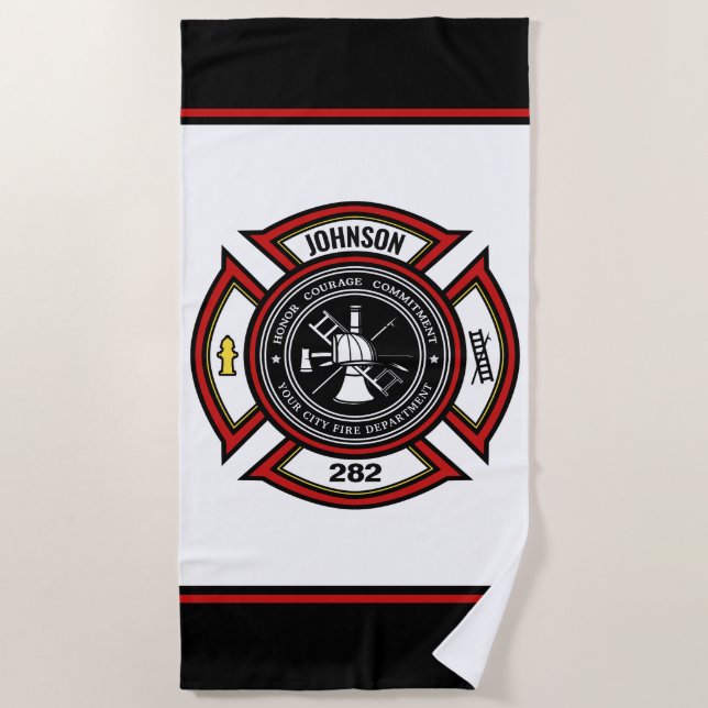 Toalha De Praia Departamento de Bombeiros NOME ADD. Bombeiro Salva (Frente)