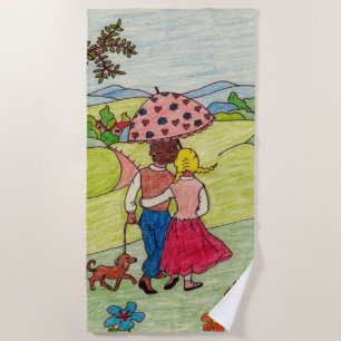 Toalha De Praia Desenho bonito - amantes em primavera