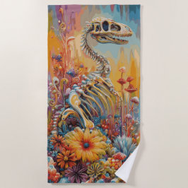 Toalha De Praia Desenho de Fantasia Floral de Esqueleto de Dinossa