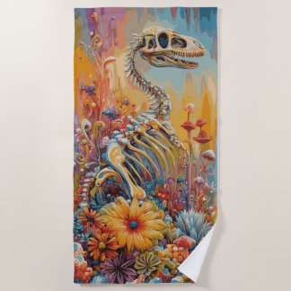 Toalha De Praia Desenho de Fantasia Floral de Esqueleto de Dinossa