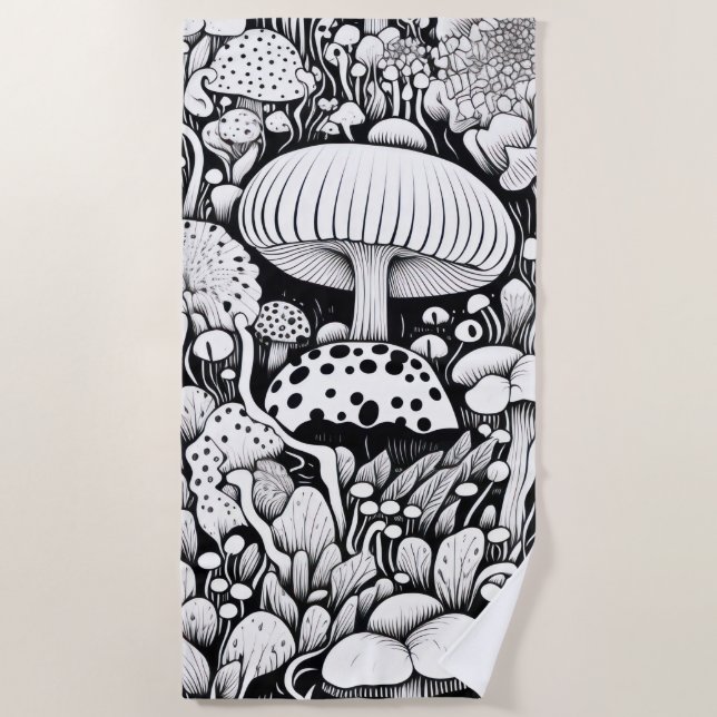 Toalha De Praia Desenho de linha de cogumelo  (Frente)