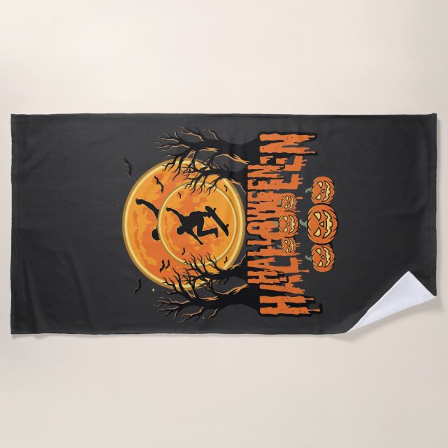 Toalha De Praia Desenho de Lua de Skateboard de Halloween (Frente)