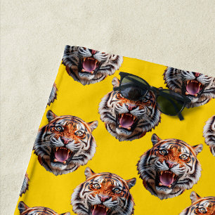 Toalha De Praia Desenho de padrão de cabeça de tigre amarelo