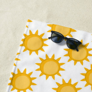 Toalha De Praia Desenho de padrão de sol radiante em branco