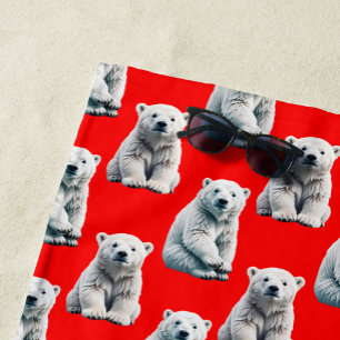 Toalha De Praia Desenho de padrão de urso polar em vermelho 
