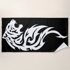 Toalha De Praia Desenho Tribal Minimalista de Tigre Preto e Branco