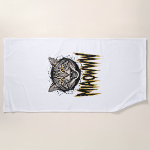 Toalha De Praia Desenho Vetorial Gato Bravo Gravado Antigo MIAOWWW