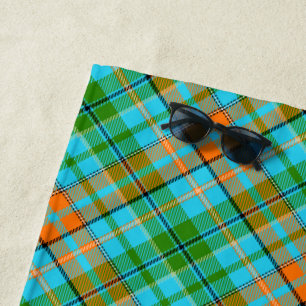 Toalha De Praia Desenho Xadrez Tartan Laranja Azul Verde