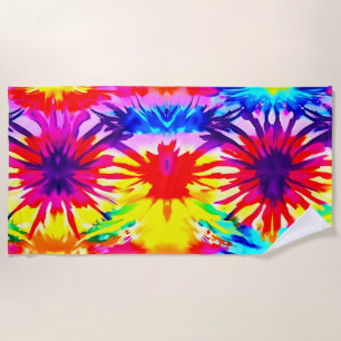 TOALHA DE PRAIA DESIGN COLORIDO E ESPREGUIÇADO MODERNO TIE-DYE