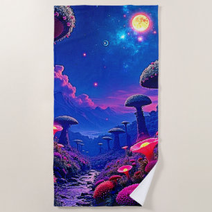 Toalha De Praia Design da Noite de Cogumelos Encantada