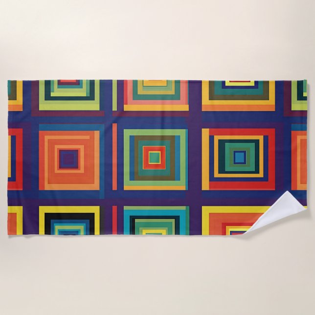 Toalha De Praia Design de Bloco Retroativo Colorido (Frente)
