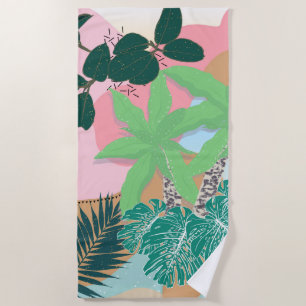 Toalha De Praia Design de Criação de Folhagem Tropical de Mint Ros