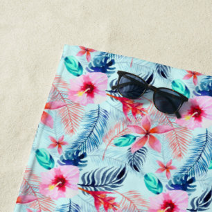 Toalha De Praia Design de Flores Tropicais Rosa