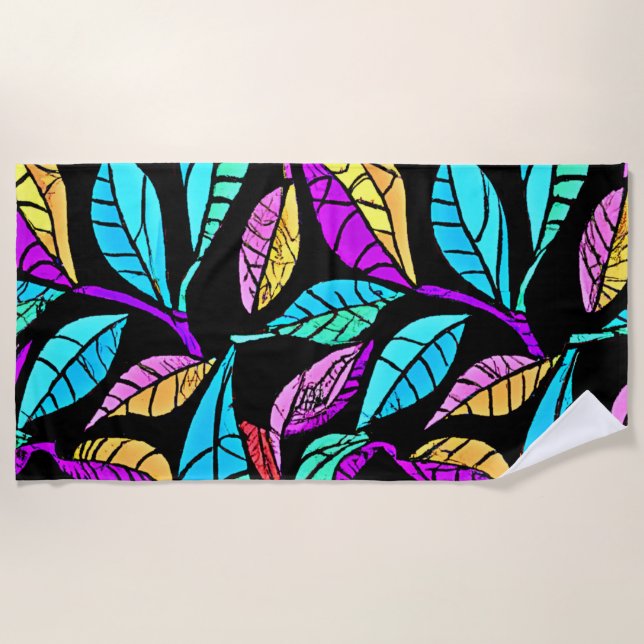 Toalha De Praia Design de Folhas de Vidro Estendidas (Frente)