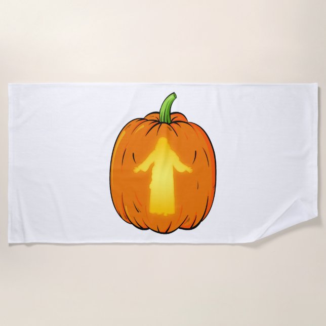 Toalha De Praia Design de Jesus Halloween com Jesus Pumpkin (Frente)