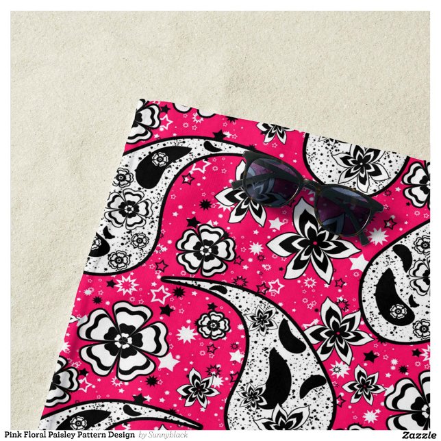Toalha De Praia Design de padrão de Paisley Floral rosa (Criador carregado)