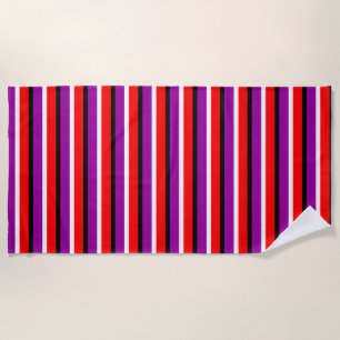 Toalha De Praia Design de Padrão de Stripe Roxo Vermelho