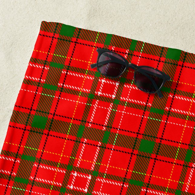 Toalha De Praia Design de Padrão de Xadrez de Tartan no Natal Verm (Criador carregado)