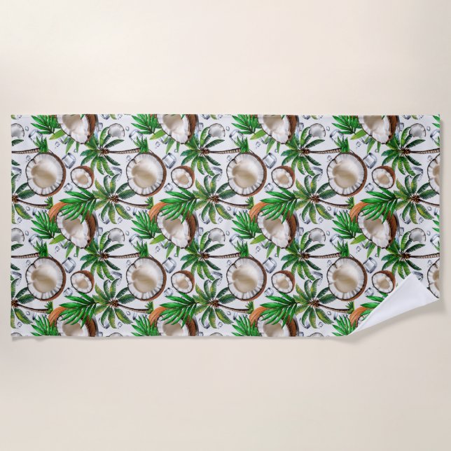Toalha De Praia Design de Padrão Tropical de Árvore de Coco (Frente)