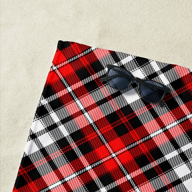 Toalha De Praia Design de padrão xadrez tartã vermelho preto e bra (Criador carregado)
