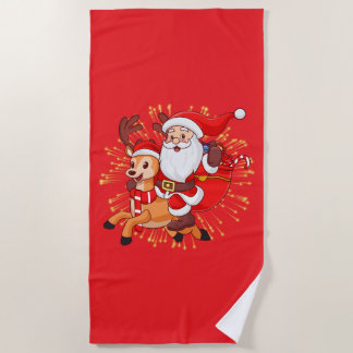Toalha De Praia **"Design de Papai Noel Divertido – Alegre e Festi