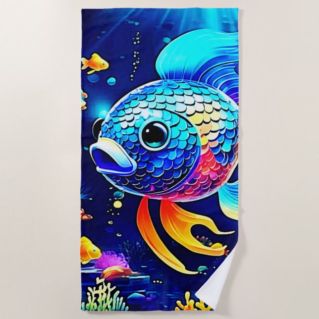 Toalha De Praia Design de Peixes de Recifes Vibrantes (Frente)