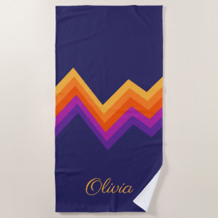 Toalha De Praia Design de roxo, laranja e retro-zigue amarelo