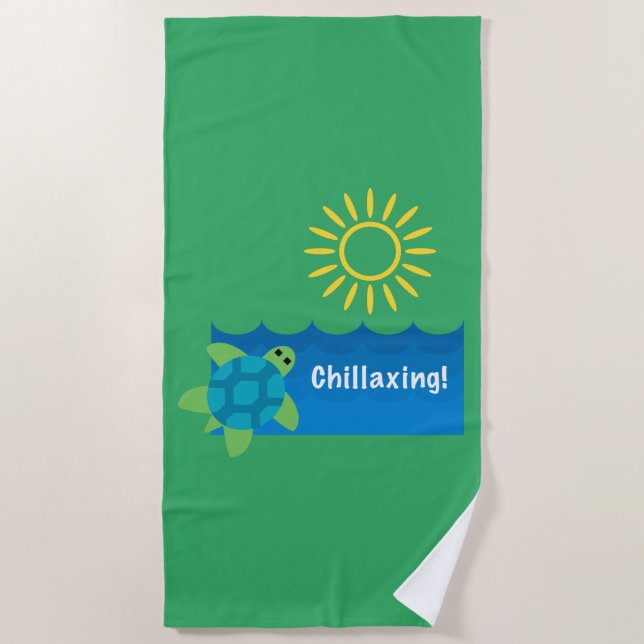 Toalha de Praia - Design de Tartaruga Relaxando (Frente)