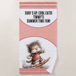 Toalha De Praia Design de Verão Divertido de Gato Surfista
