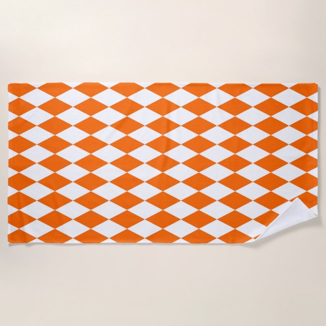 Toalha De Praia Design de Verificadores de Ouros Branco Laranja (Frente)