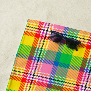 Toalha De Praia Design de Xadrez de Tartan Amarelo verde-rosa