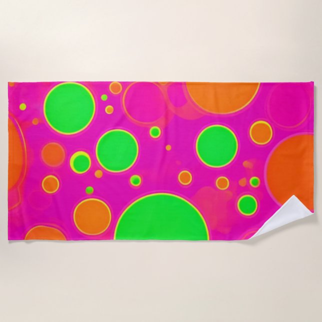 Toalha De Praia Design do círculo retrorreflector Neon Pink & Gree (Frente)