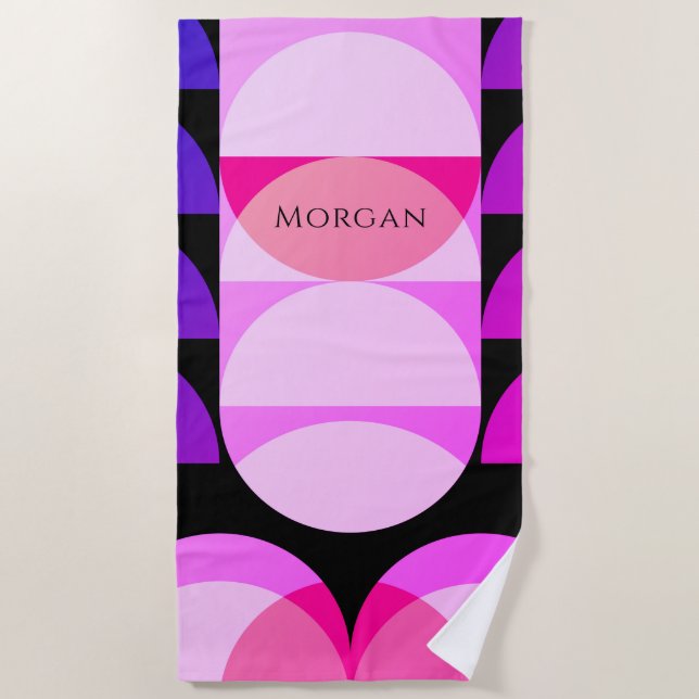 Toalha De Praia Design Geométrico Púrpura, Rosa, Nome/Monograma (Frente)